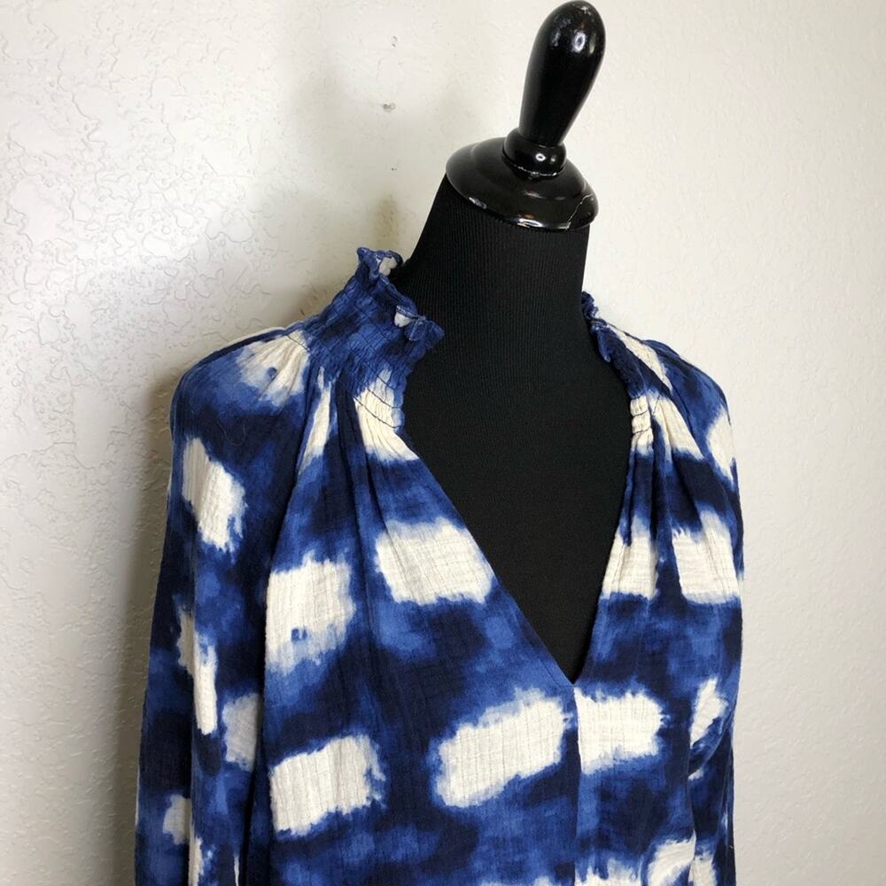 Porridge blue white smocked trim peasant style top size Small - Picture 2 of 15